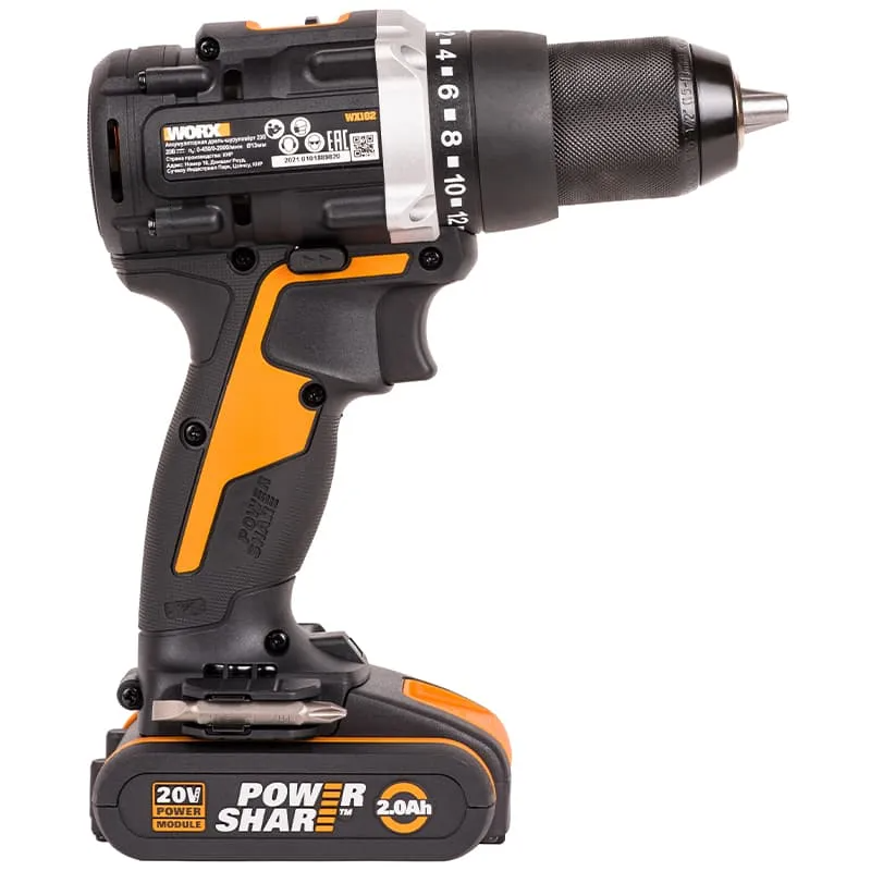 Дрель-шуруповерт WORX WX102 20V аккумуляторная бесщеточная — детальное фото